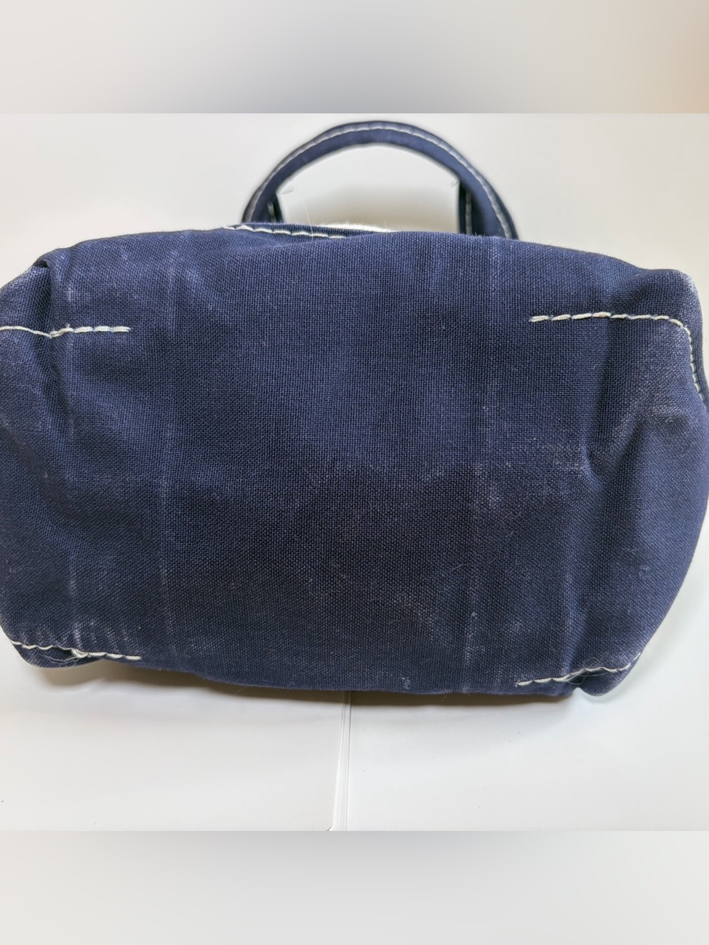 LL Bean Boat & Tote Mini Striped Navy Blue White Canvas VTG 1990s Zip Top - Picture 12 of 16